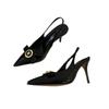 2025 Summer New High Heels Thin Heel Pointed French Temperament Bow Light Mouth Empty Women's Sandals