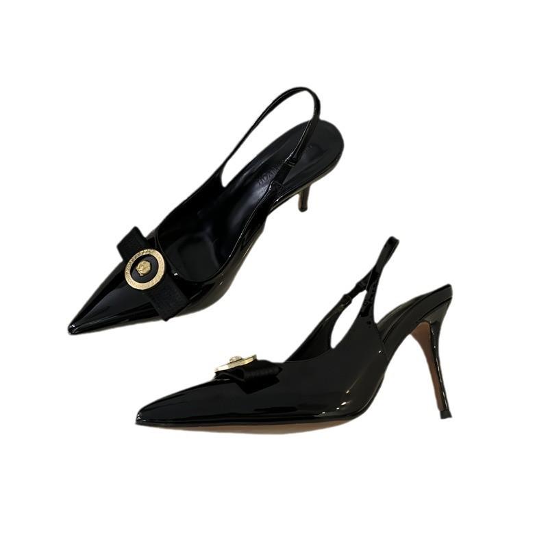 2025 Summer New High Heels Thin Heel Pointed French Temperament Bow Light Mouth Empty Women's Sandals