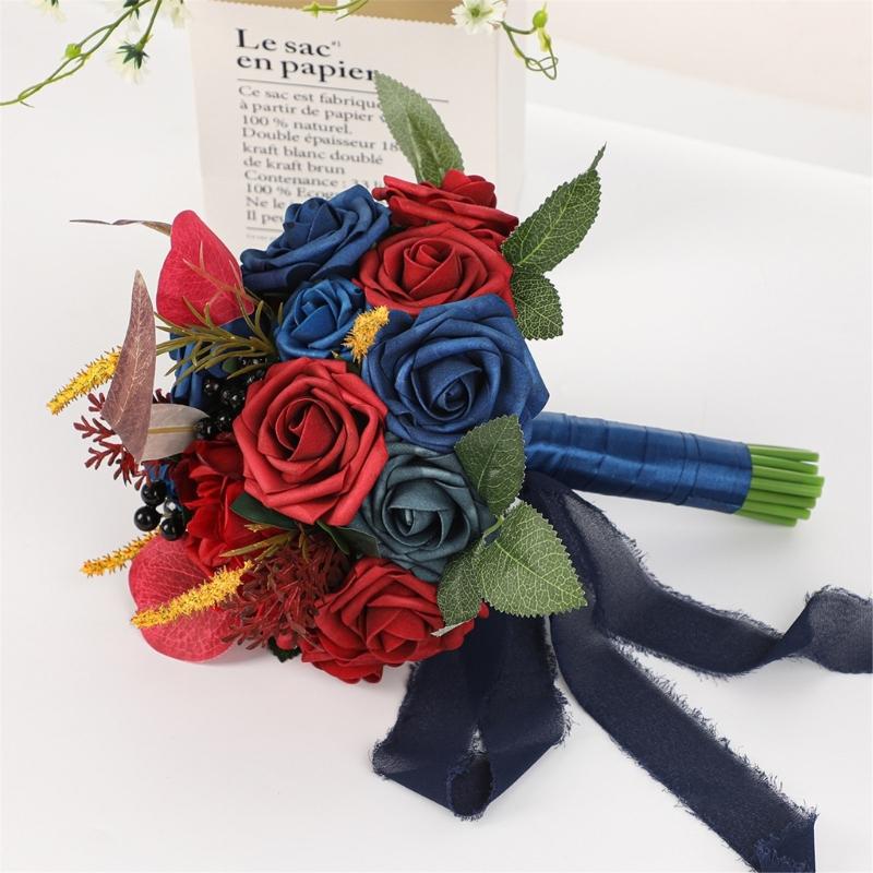 Wedding Artificial Flower Bouquet Rose Flower Ornaments Handheld for Bridal Bouquet Wedding Party Props