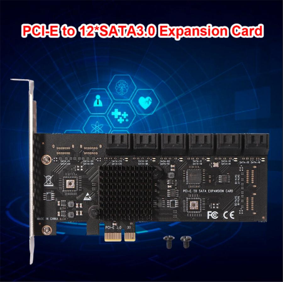 PCIE SATA Adapter Card 12 Port SATA 3 PCI Express X1 Expansion Card Riser Card