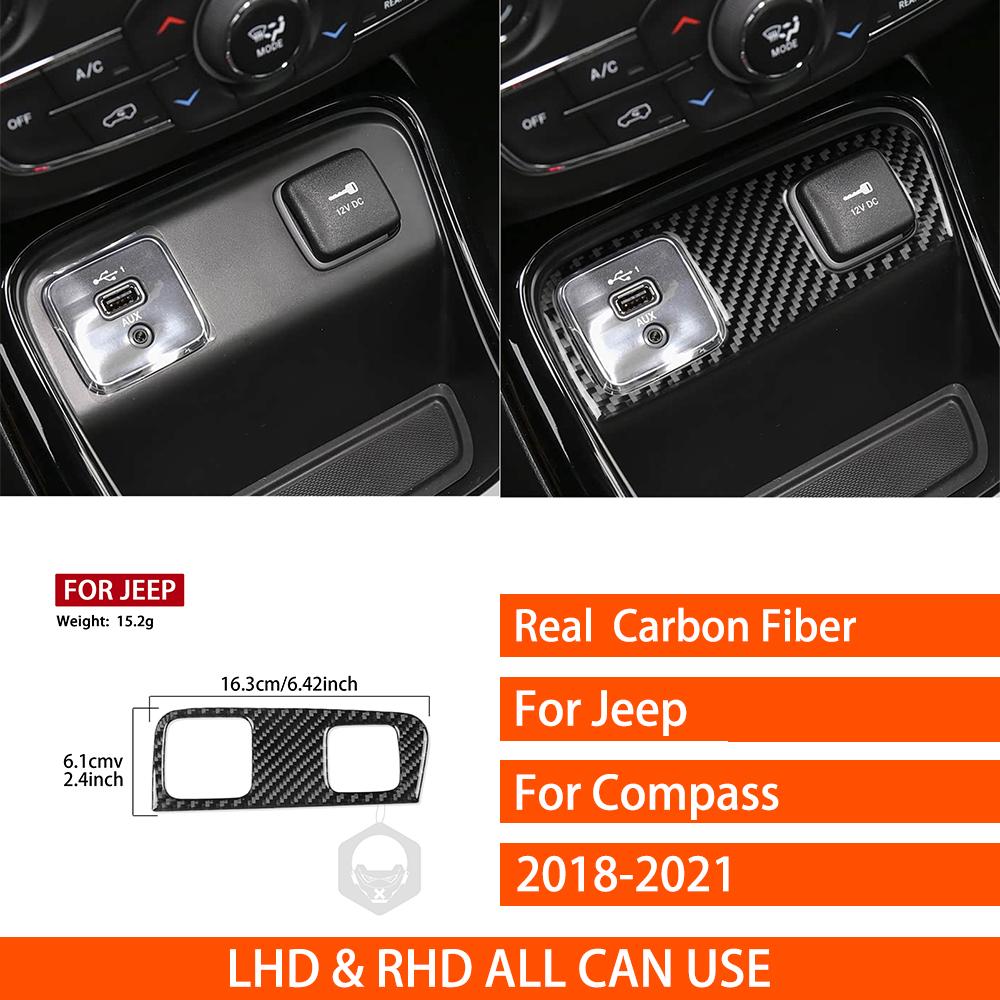 For Jeep Compass 2018- Real Carbon Fiber Sticker Central USB Charging Port Panel Car Accessories Interior Decorative