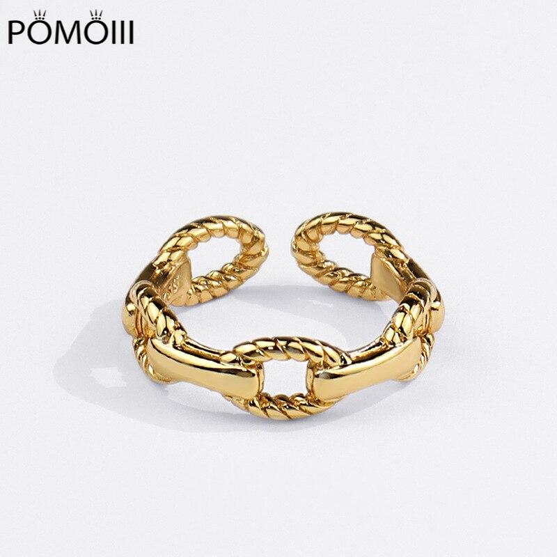 925 Sterling Silver Hollow Lock Chain Rings for Women Adjustable Opening Rings Jewelry New