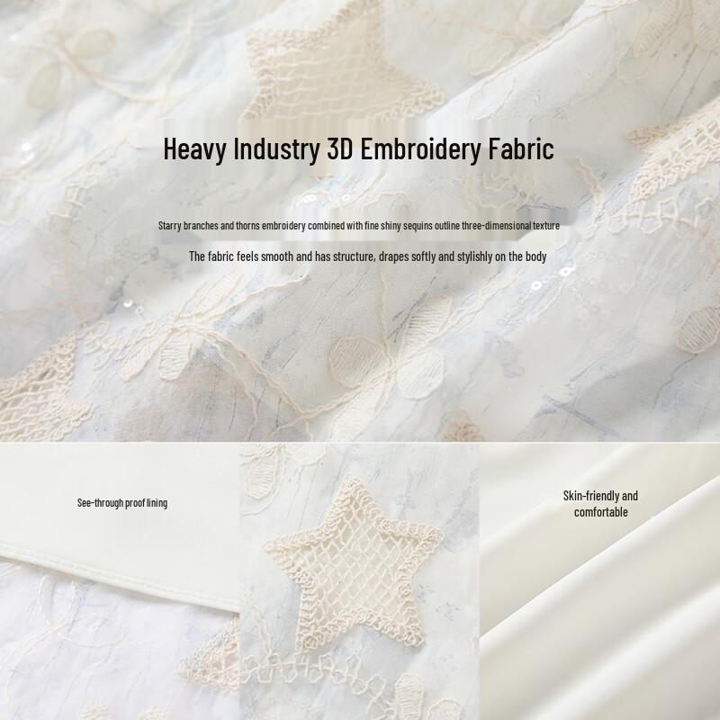 Women's V-Neck Embroidered A-Line Bubble Sleeve Dress