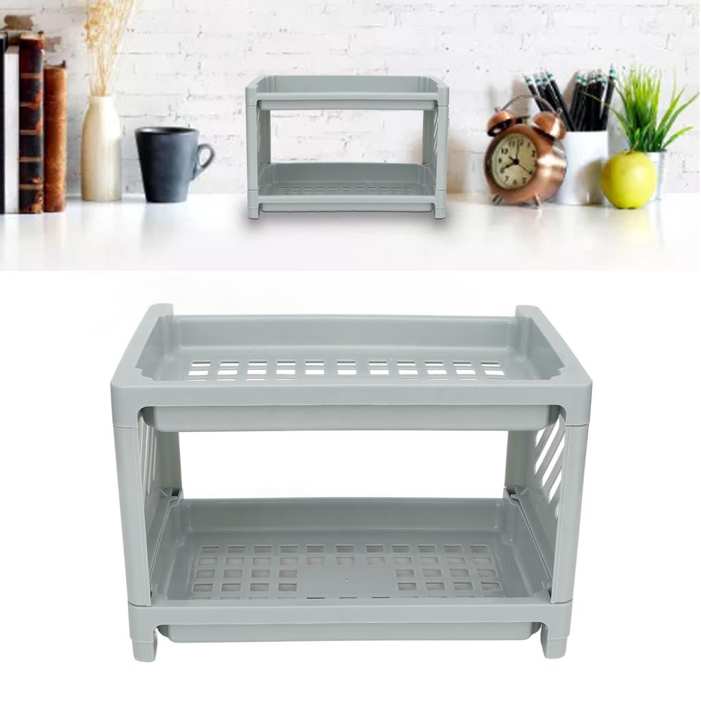 Desk Organizer Storage Rack Shelf PP Hollow Design 2 Tier for Home Bathroom Table