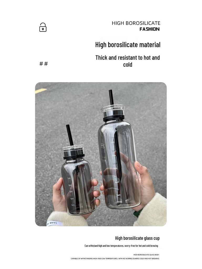 Double-Lid High Borosilicate Glass Travel Cup with Leather Sleeve