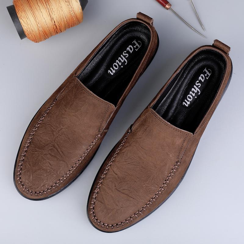 

Men Retro Style Genuine Leather Shoes High Quality Lightweight Flats Loafers Casual Shoes Luxury Brand Men Business Formal Shoes 45 темно-коричневого