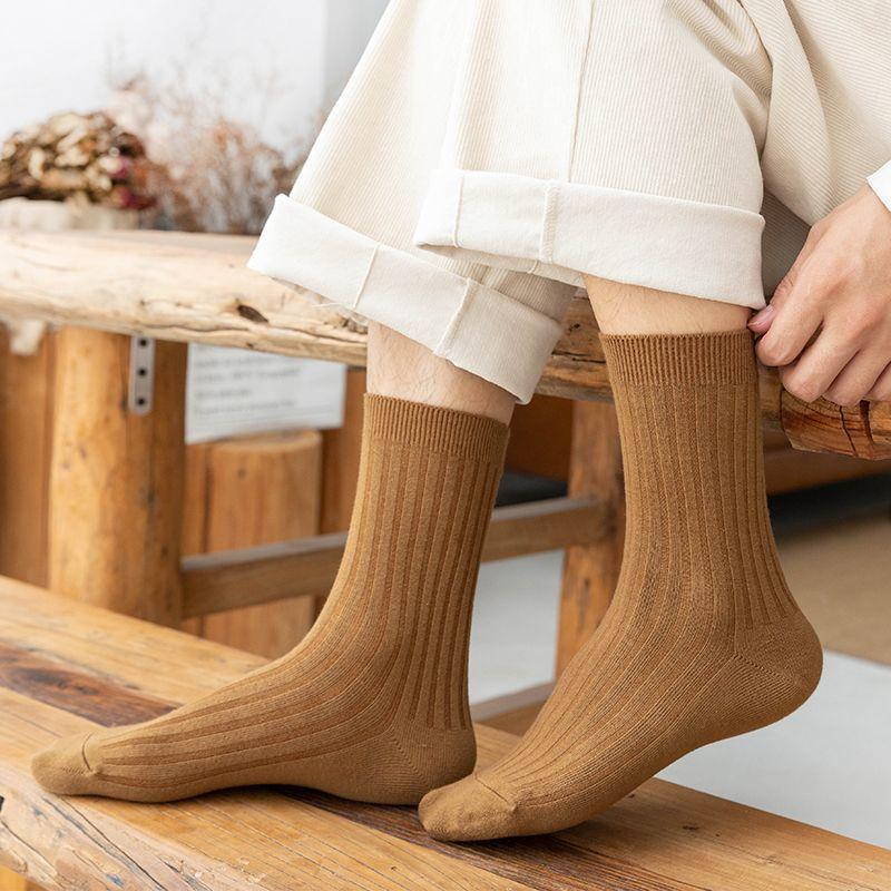 5 Pairs Pure Cotton Socks for Men's Autumn and Winter Thickened Long Staple Cotton Odor Proof Business Leisure Medium Tube Socks