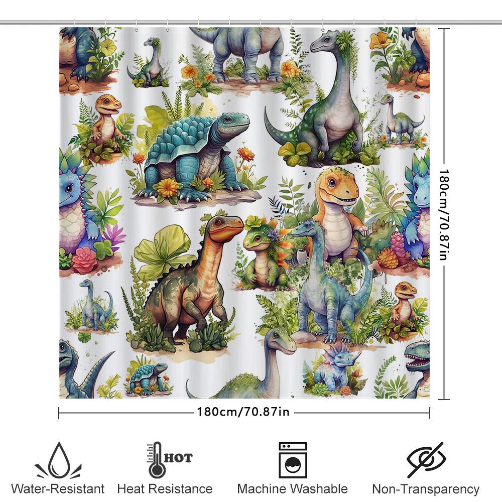 Colorful Dinosaur Shower Curtain: Prehistoric World Design For Bathroom Decor Waterproof Fabric Print Home Accessories Gift Idea