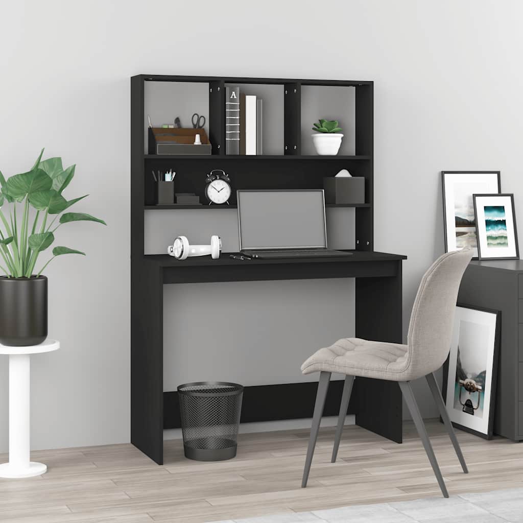 Vidaxl Biurko Z Półkami, Czarne 102X45X148 Cm, Materiał Drewnopochodny