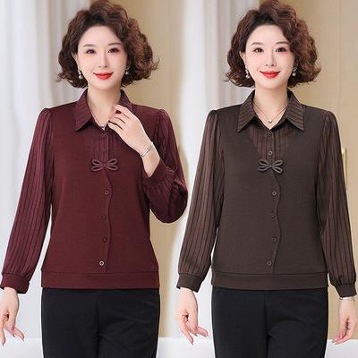 2025 Spring/Autumn Women's Long Sleeve Two-Piece Style Shirt for Middle-Aged and Elderly Fashion