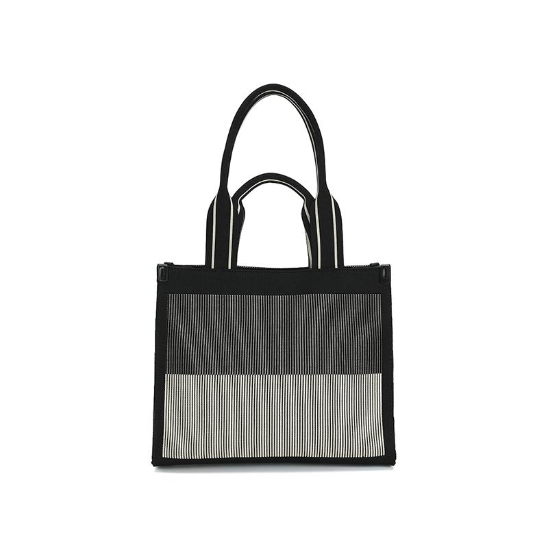 FILA Golf Series Classic Striped Fabric Tote Bag With Hidden Zipper Pocket Women tote bags Black A13W545163FBK