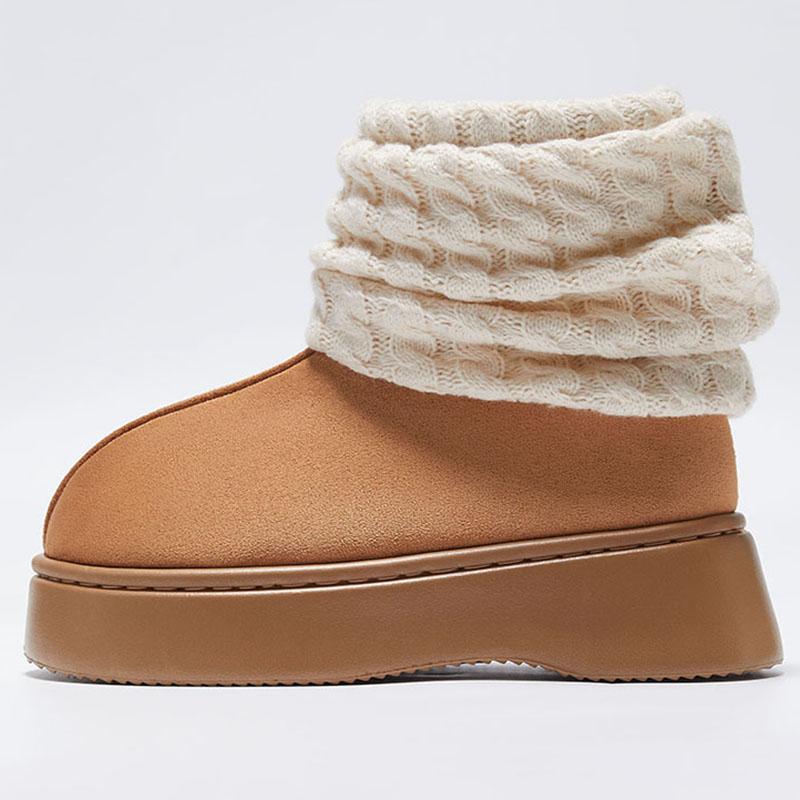 Sweet Lovely Plush Snow Boots for Women New Knitting Keep Warm Winter Boots Woman Thick Bottom Non-Slip Cotton Padded Shoes