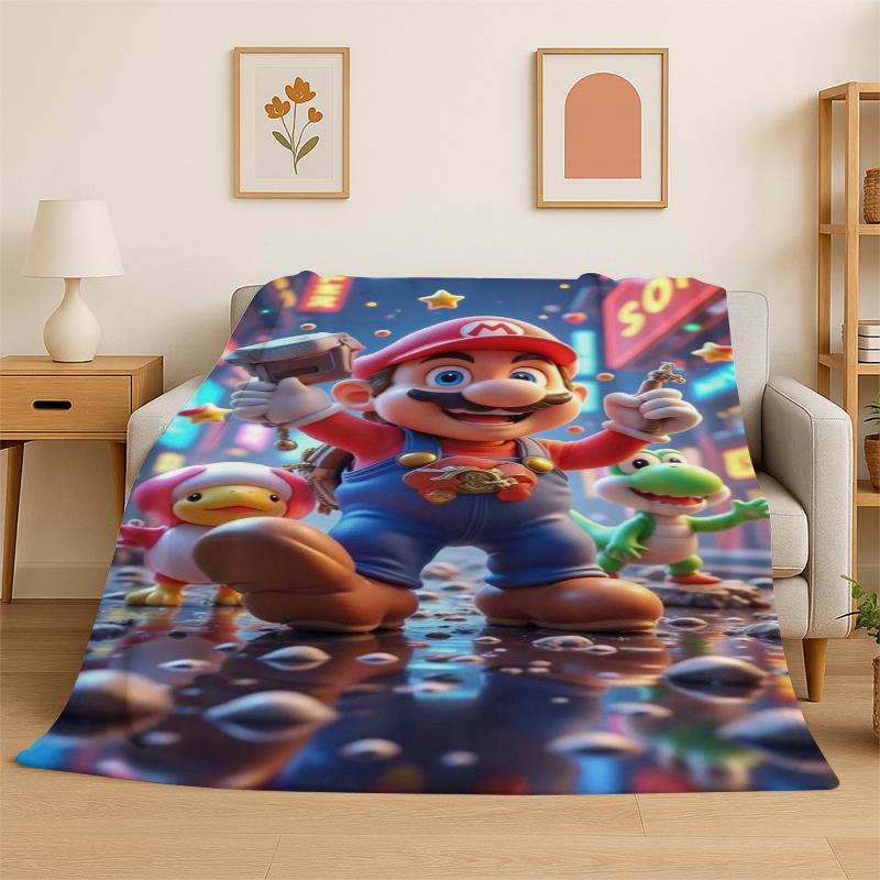 

Cartoon M-Mario Bros Game Flannel Blanket Soft Warm Throw Blanket for Bedroom Living Room Bed Travel Camping Picnic Gift Kids 75x90cm