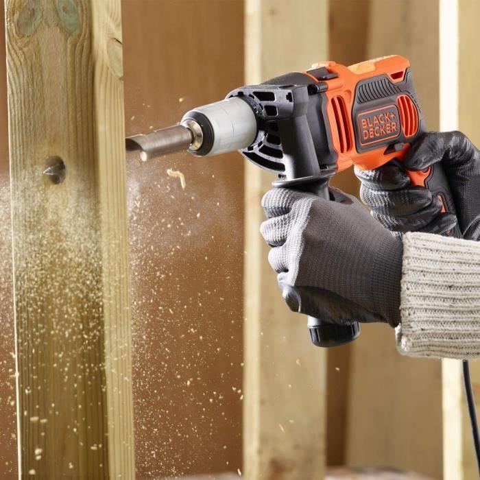 BLACK+DECKER BEH850KA32-QS Perceuse à percussion filaire - 850W - 54 400 cps/min - 32 accessoires - Guide de profondeur - Poignée
