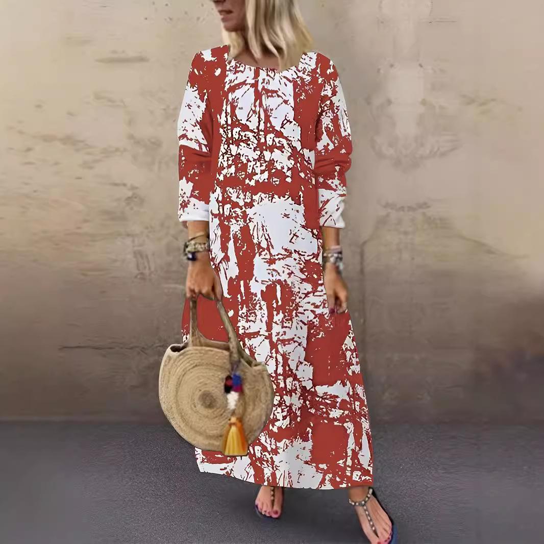 

Женское длинное элегантное платье с круглым вырезом и длинными рукавами XXXL красный