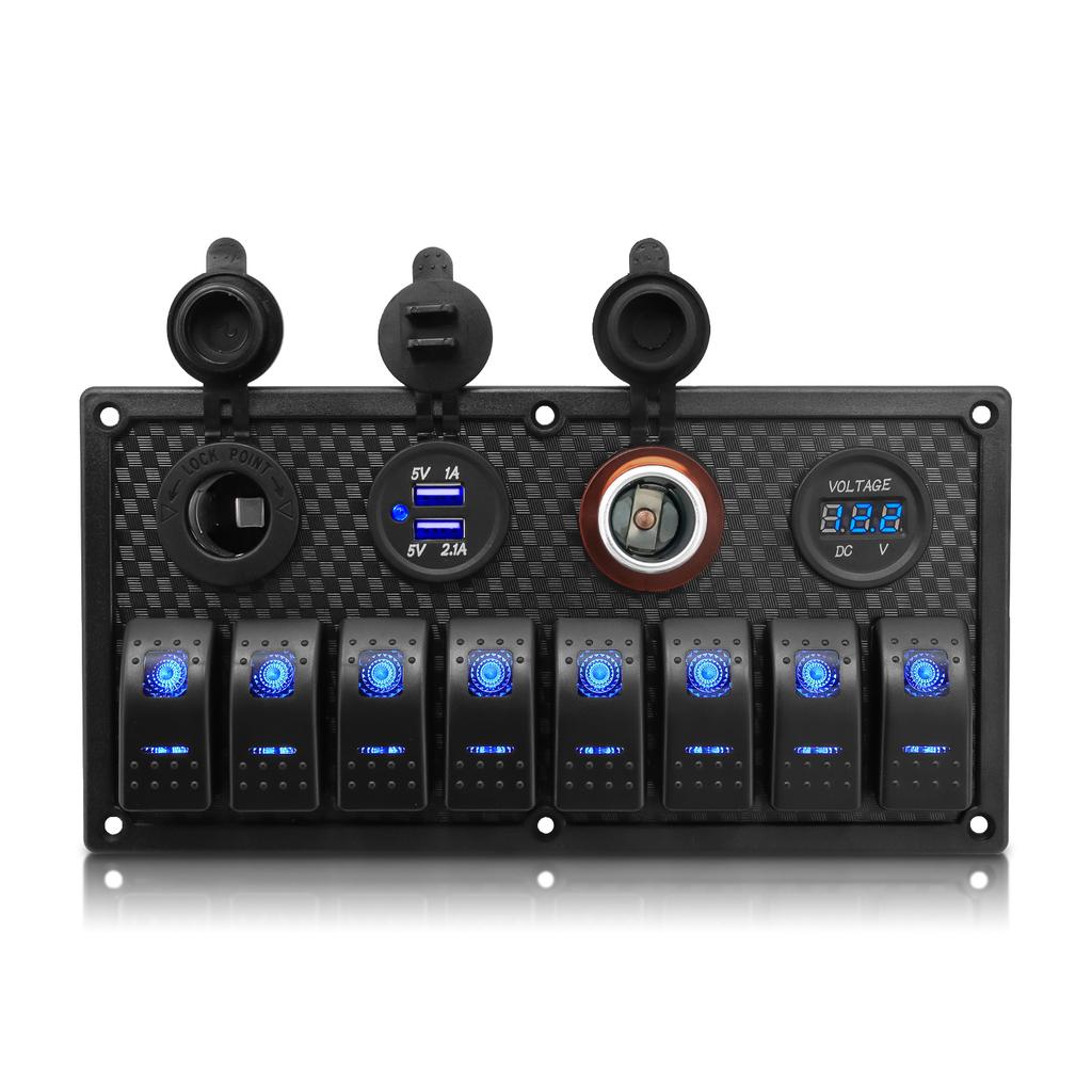 5/6/8/10 Gang Switch Panel 12v 24v 15A Fuse Circuit Breaker for Car Marine RV Yacht With 4.2A Dual USB Charger Socket Voltmeter