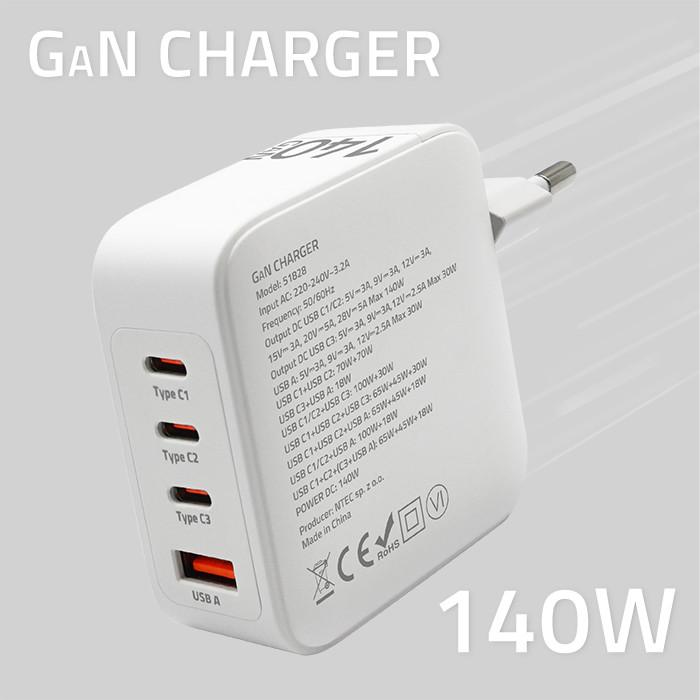 Qoltec 45W GaN Wall Charger | 5-20V | 1.5-3A | 1 x USB-C PD | 1 x USB QC 3.0 | White