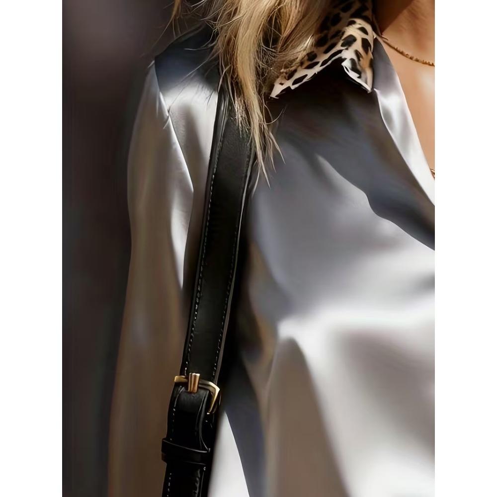 Neuankömmling: Damen-Langarm-Satinhemd im Leopardenmuster mit Color-Blocking und im Retro-Stil