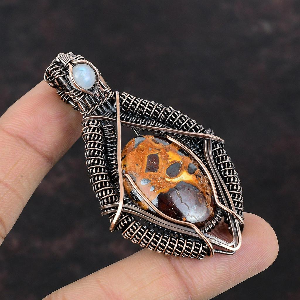 Bauxite Pendant Copper Wire Wrapped Pendant Rainbow Moonstone Pendant Gemstone Copper Jewelry Gift For Mother Handmade Pendant Wire Jewelry