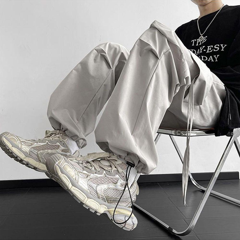 Pantaloni cargo larghi Harajuku Y2K da uomo con coulisse casual Pantaloni con nastro Pantaloni sportivi Pantaloni sportivi streetwear per uomo