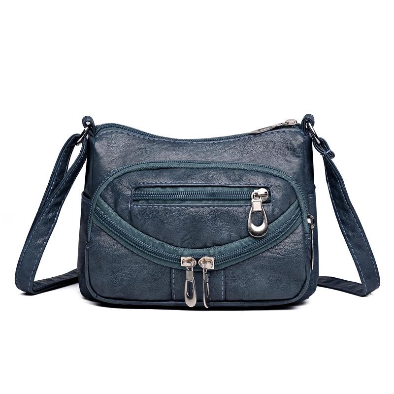

Женская сумка через плечо из мягкой кожи, большая вместимость, маленькая квадратная сумка, многофункциональная, с несколькими отделениями, сумка для мам среднего возраста синий