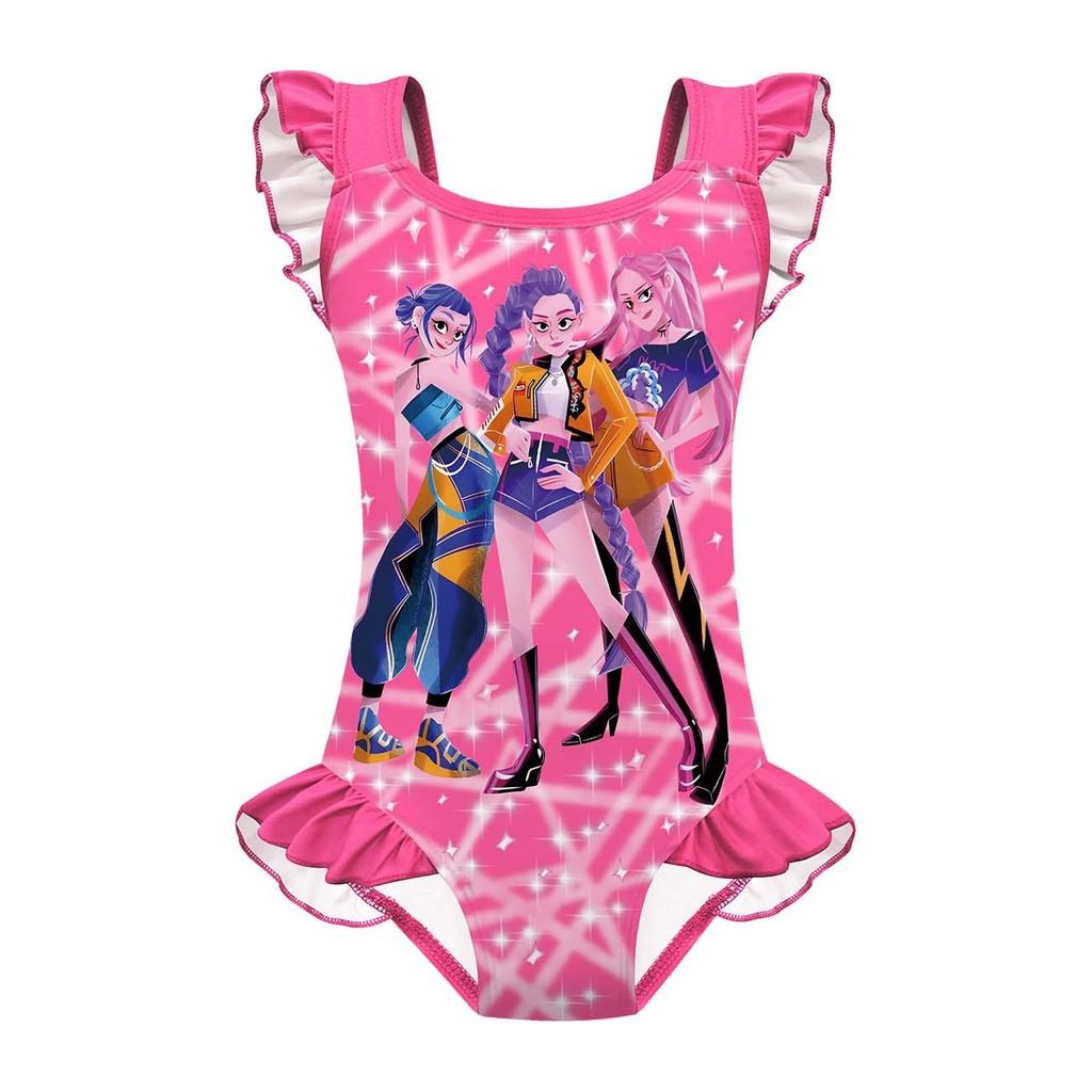 

Детский Девочки Аниме Мультфильм K-POP Руми Зои Мира Принт Волан Без рукавов Слитный Купальник Купальный костюм 120cm