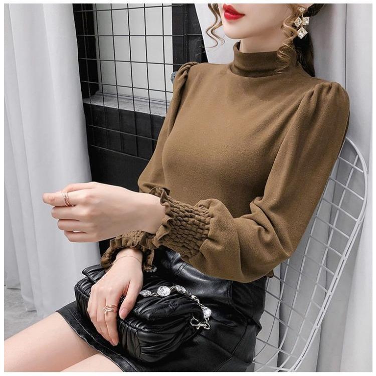Velvet Bottoming Shirt Women's Spring Autumn Winter New Long Sleeve Solid Color Half High Neck T-shirt