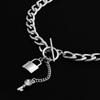 Accessories, Punk Thick Chain Lock Key Pendant Necklace, Micro-set Chain Geometric OT Buckle Necklace for Women