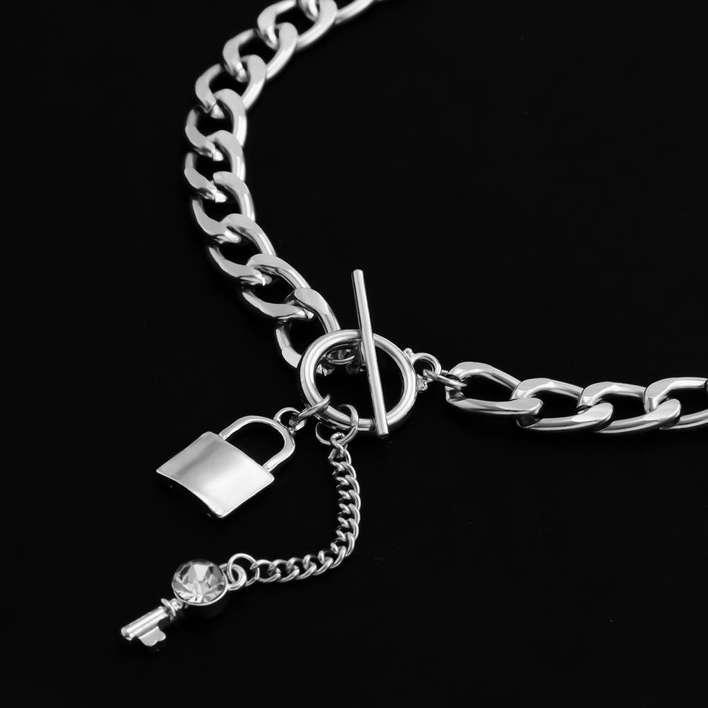 Accessories, Punk Thick Chain Lock Key Pendant Necklace, Micro-set Chain Geometric OT Buckle Necklace for Women