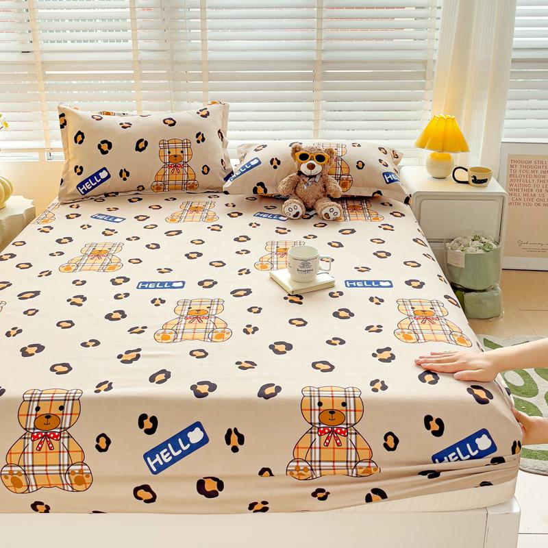 Romantic Love Bow Pattern Fitted Sheet Set Skin-friendly Breathable 3Pcs Mattress Cover with Elastic Band Queen Size Bedding Set