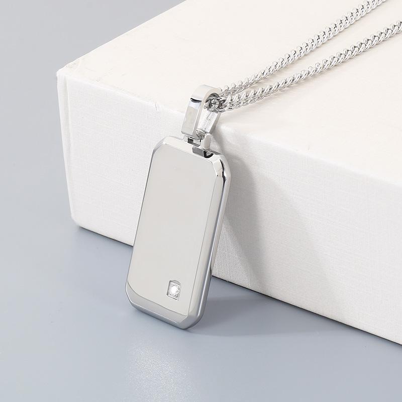

Hip Hop Men s Necklace CN Zircon Dog Tag Pendant Shiny 18K Gold Color Stainless Steel Jewelry Party Gift for Anniversary 60cm
