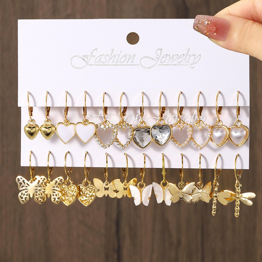 Hot-selling European and American metal earrings set, women's animal butterfly snake shape niche earrings set