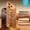 Eary Natural Wooden Frameless Case For iPhone 17 Pro Max 17 Air for Magsafe 360°Rotation Magnetic Stand Shockproof Phone Cover