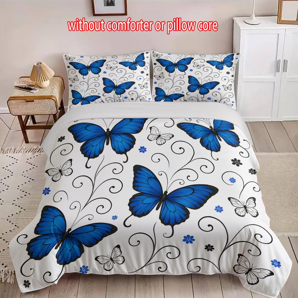 Butterfly Blue Three-Piece 3D Digital Printing Quilt Set