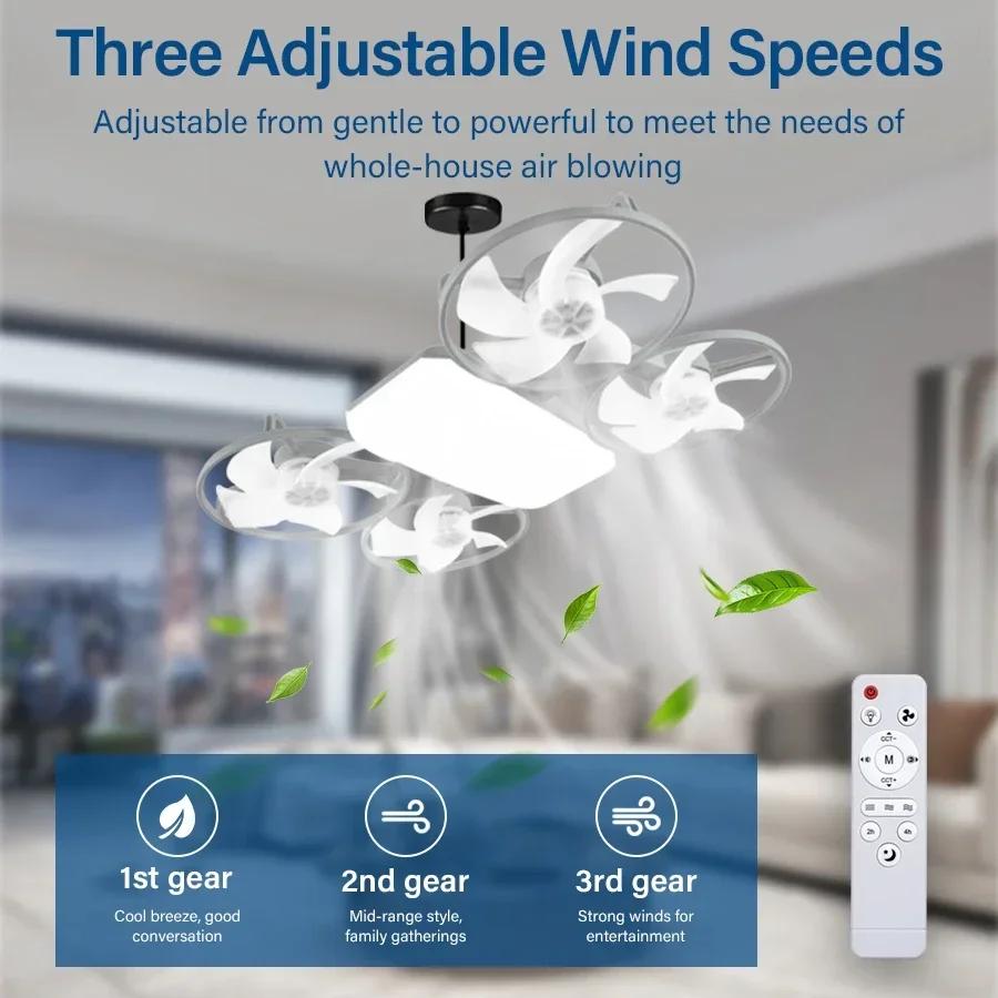 E27 2-in-1 Ceiling Fan Light with Remote 85-265V 50W 3-Speed 3-Color Car Drone Style Dimming Fan Light for Home Room Decoration