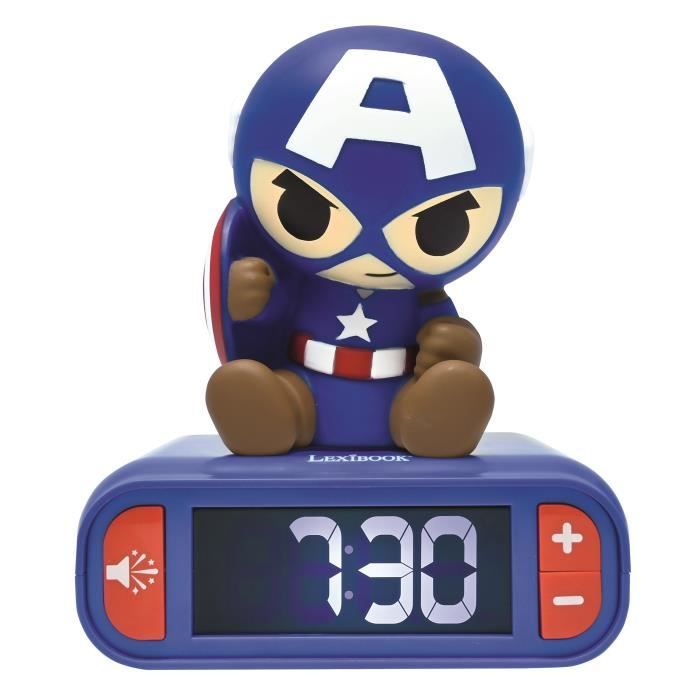 Réveil Veilleuse Digital LEXIBOOK - Captain America - 3D Lumineux Et Sonore - Enfant