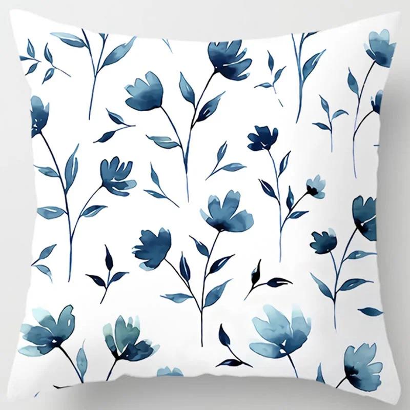 Heimdeko Blauer Stil Bedruckter Quadratischer Polyester Kissenbezug Für Schlafzimmer Wohnzimmer Auto Sofa Kissenbezug 45X45CM