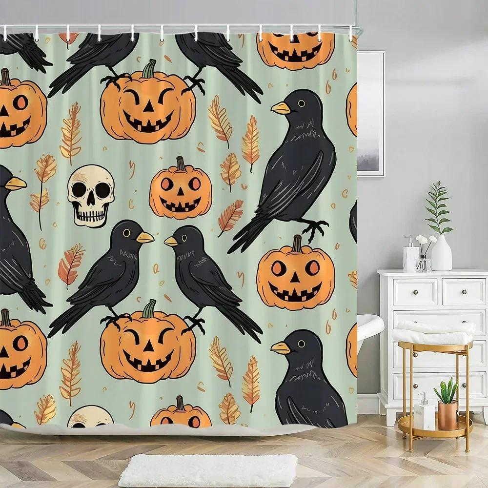 Halloween Pumpkin Bathroom Curtains Cartoon Cute Funny Magic Hat Ghost Broom Bathroom Curtains Party Decor Shower Curtain Fab