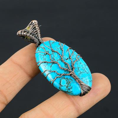 Tree of Life Tibetan Turquoise Gemstone Copper Wire Wrap Handmade Pendant Jewelry Gift For Love