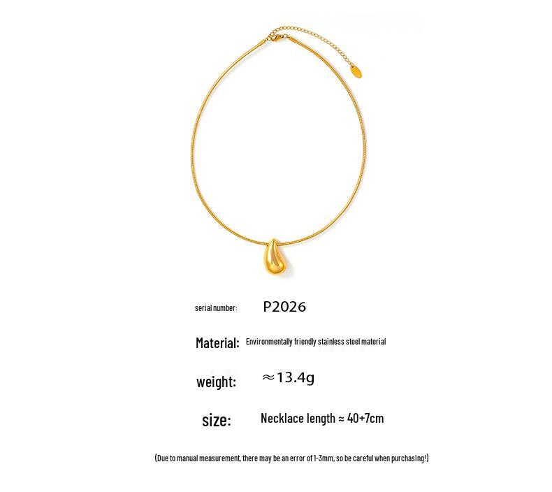 Trendy Gold Water Drop Pendant Necklace - 18K Gold Plated Stainless Steel, Unique Niche Design