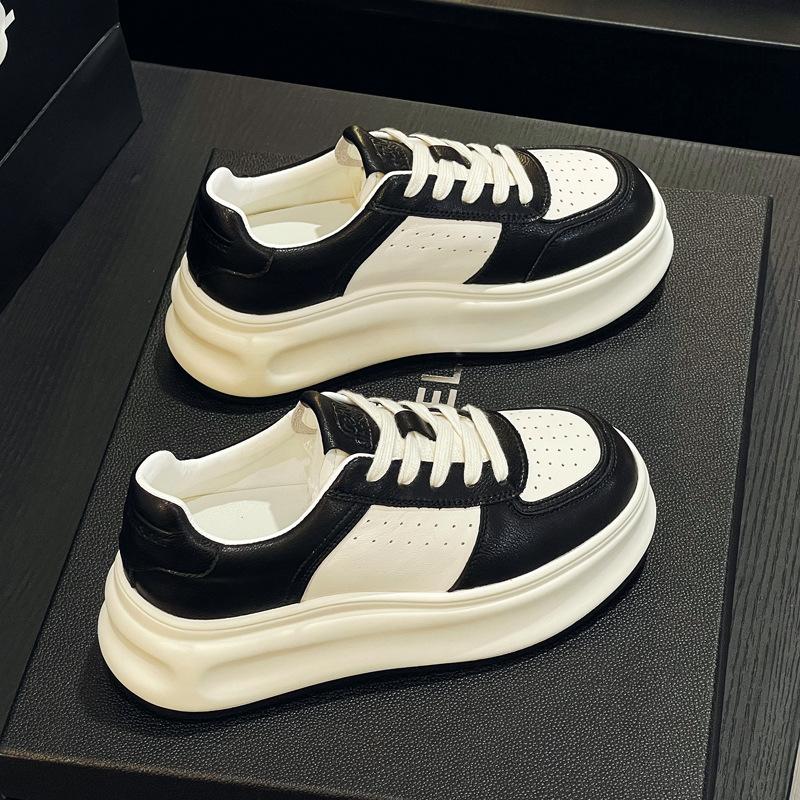 Fashion High Quality 6CM Newest Light Thick-Soled White Shoes Woman Spring Lace-Up Casual Sneakers Genuine Leather Vulcanized Shoes