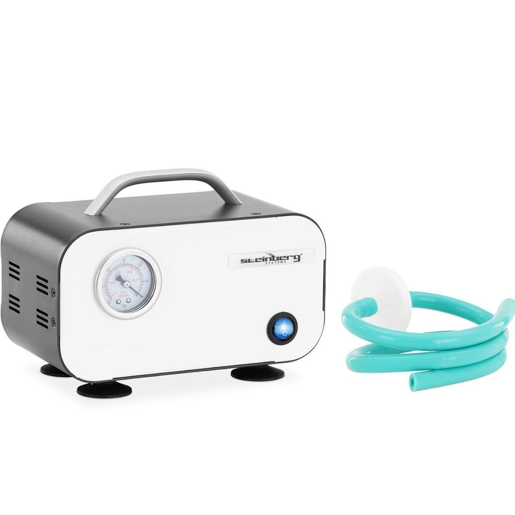 Laboratóriumi vákuumszivattyú manométerrel, olajmentes, 10 l/perc, 20 W
