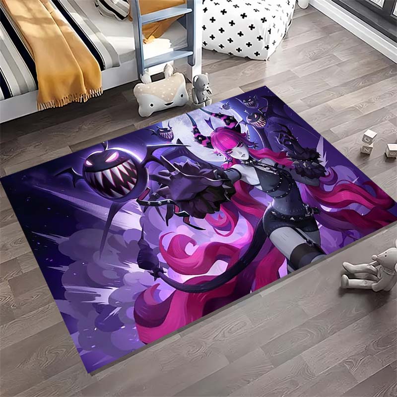 Anime Demon Girl Print Area Rug, Fantasy Game Character Non-Slip Floor Carpet for Bedroom