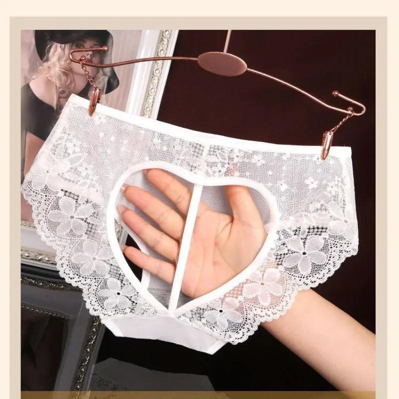 Women'S Panties Summer Thin Lace Floral Hollowed Underwear Open Butt Thong Lingerie Low Rise Transparent See Through Briefs