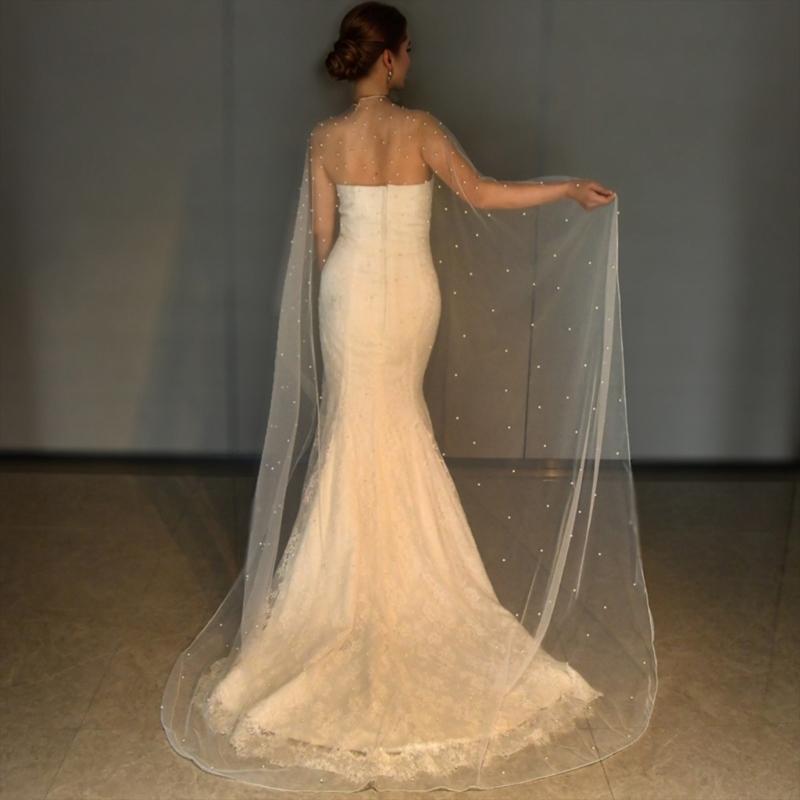 Adjustable False Sleeve Bridal Stole Elastic Mesh Wedding Accessory Pearls Embellishments Formal Wear