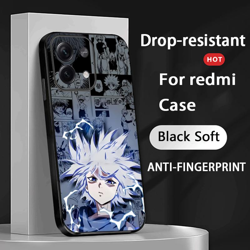 Killua Zoldyck Hunters X H Pattern Phone Case For Redmi Note 14 13 12 11 Pro Plus S 5G 14C A3 Soft Black Phone Cover