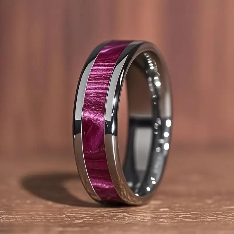 Anéis de Aço Inoxidável Céu Estrelado Roxo 6MM Banda de Casamento Masculina de Alta Qualidade Joia Única Presente Anel Masculino