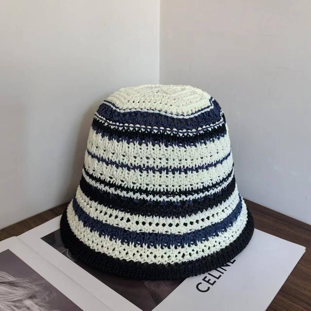 Summer Hollow Knitted Hollow Fisherman Caps Sun Protection Straw Bucket Hat Breathable Crochet Beach Cap Wide Brim Sun Hat
