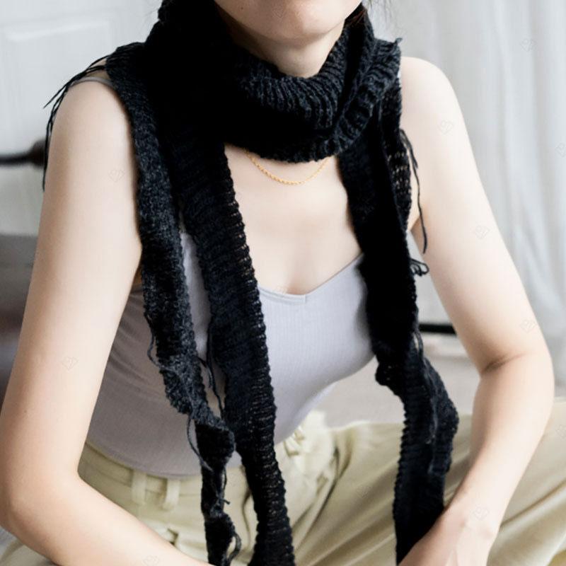 

Women Flouncing Scarf Line Edge Tassels Y2K Girls Long Neckerchief Long Skinny Necktie Fashion Casual Neck Scarf