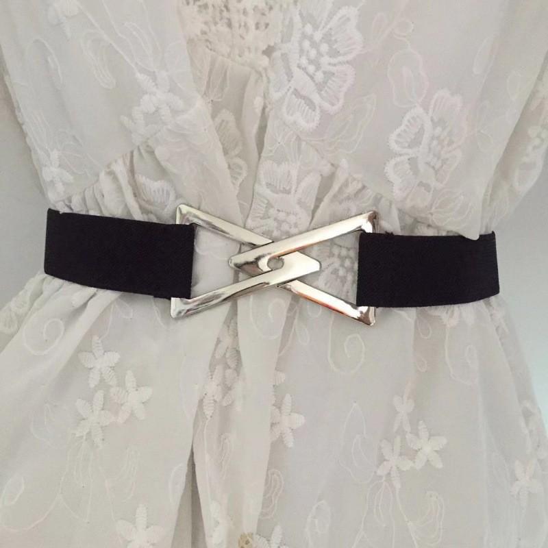 

Chic And Comfortable Pu Elastic Waist Belt With Floral Hook Closure For Easy Styling Triangle Black